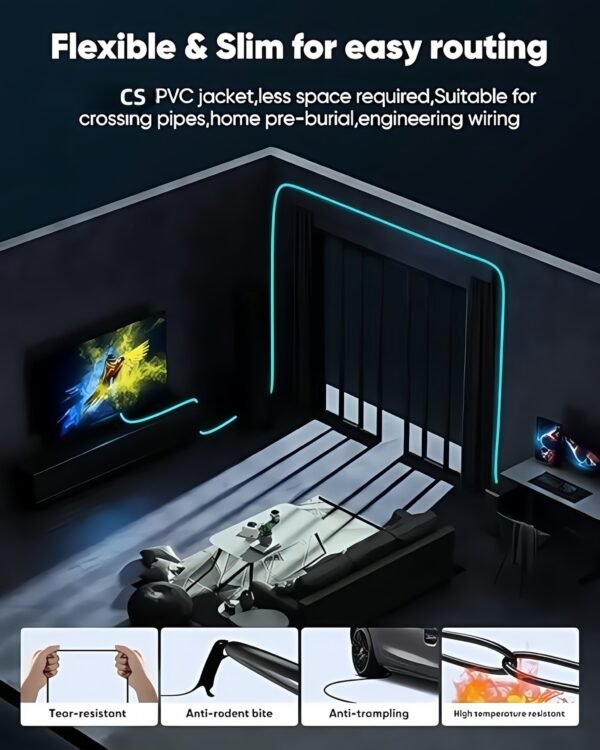​​HDMI 2.1 Fiber Optic Cable 48Gbps 8K@60Hz | CL2 Rated Triple Shielding | Custom Lengths 1-100M & Connectors​​ - Image 6