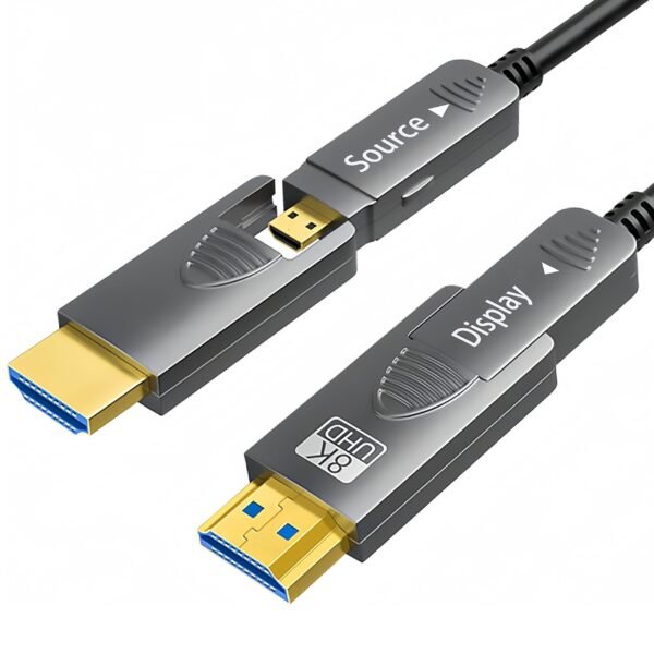 ​​Professional HDMI 2.1 AOC Cable 48Gbps - 8K@60Hz HDR10+, eARC, Detachable Dual-Port (Micro/Standard HDMI) for Pro AV & Broadcast​​