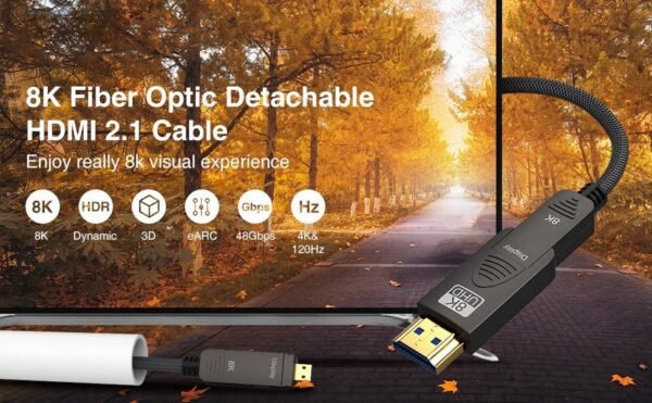 ​​Professional 8K HDMI 2.1 Fiber Optic Cable 48Gbps - eARC Support, 8K@60Hz/4K120Hz, Detachable Adapter (2m)​​ - Image 6